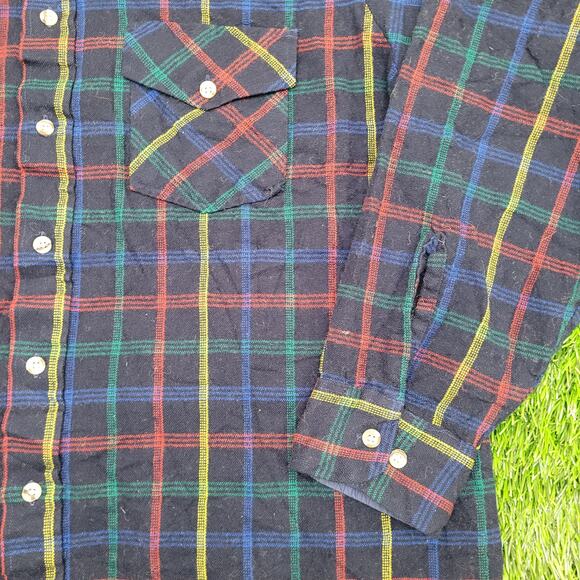 Vintage 90s Van-Heusen Western Plaid Shirt Large 24x29 Baggy - Picture 11 of 11